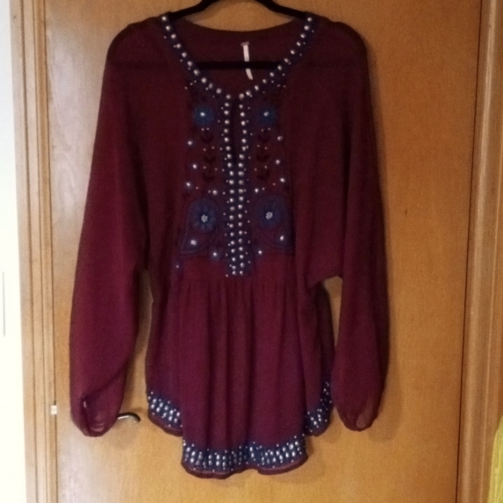 COPY - Free people, sheer blouse, dark red, l/g